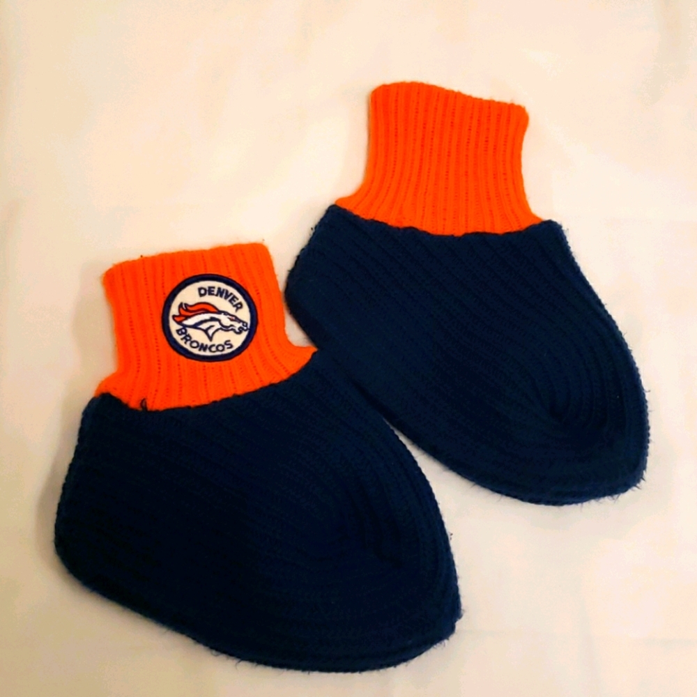 Vintage Handmade NFL Denver Broncos Knitted Slipper Socks Orange Blue Women's OS